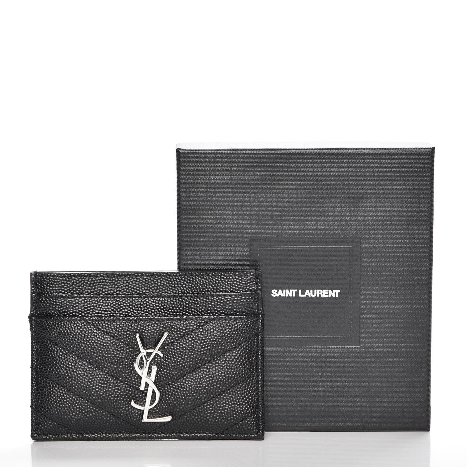 Saint Laurent Grain De Poudre Matelasse Chevron Monogram Credit Card Case Black 9 of 9