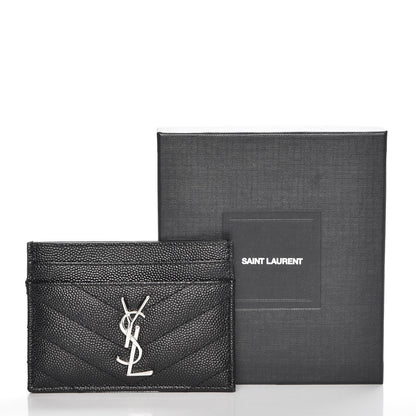 Saint Laurent Grain De Poudre Matelasse Chevron Monogram Credit Card Case Black 9 of 9
