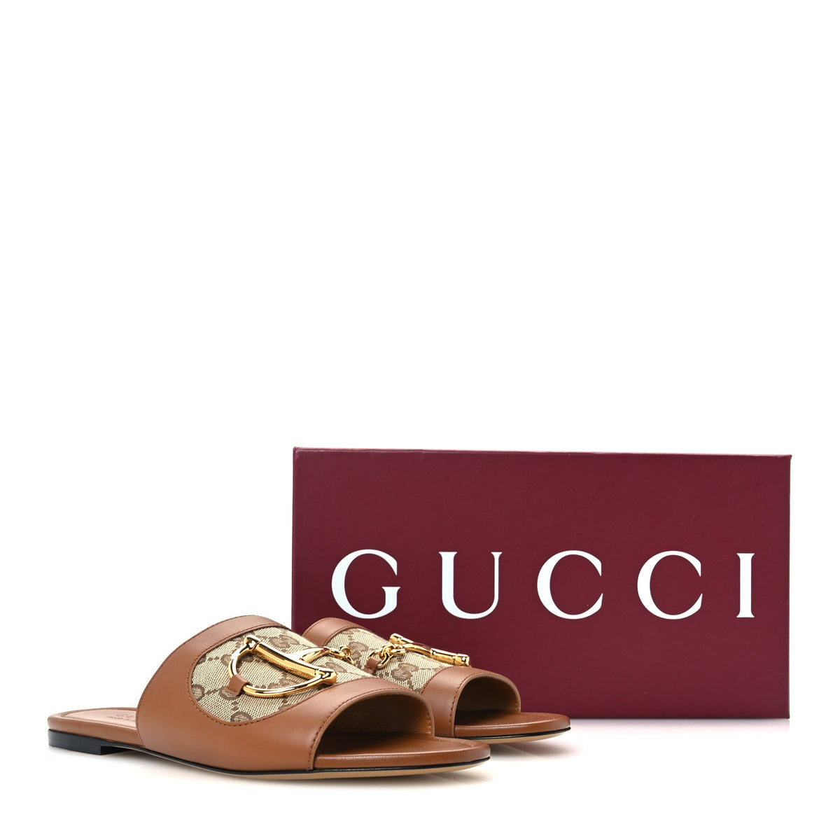 Calfskin Monogram Horsebit Womens Slide Sandals 38 Sundial Beige Ebony