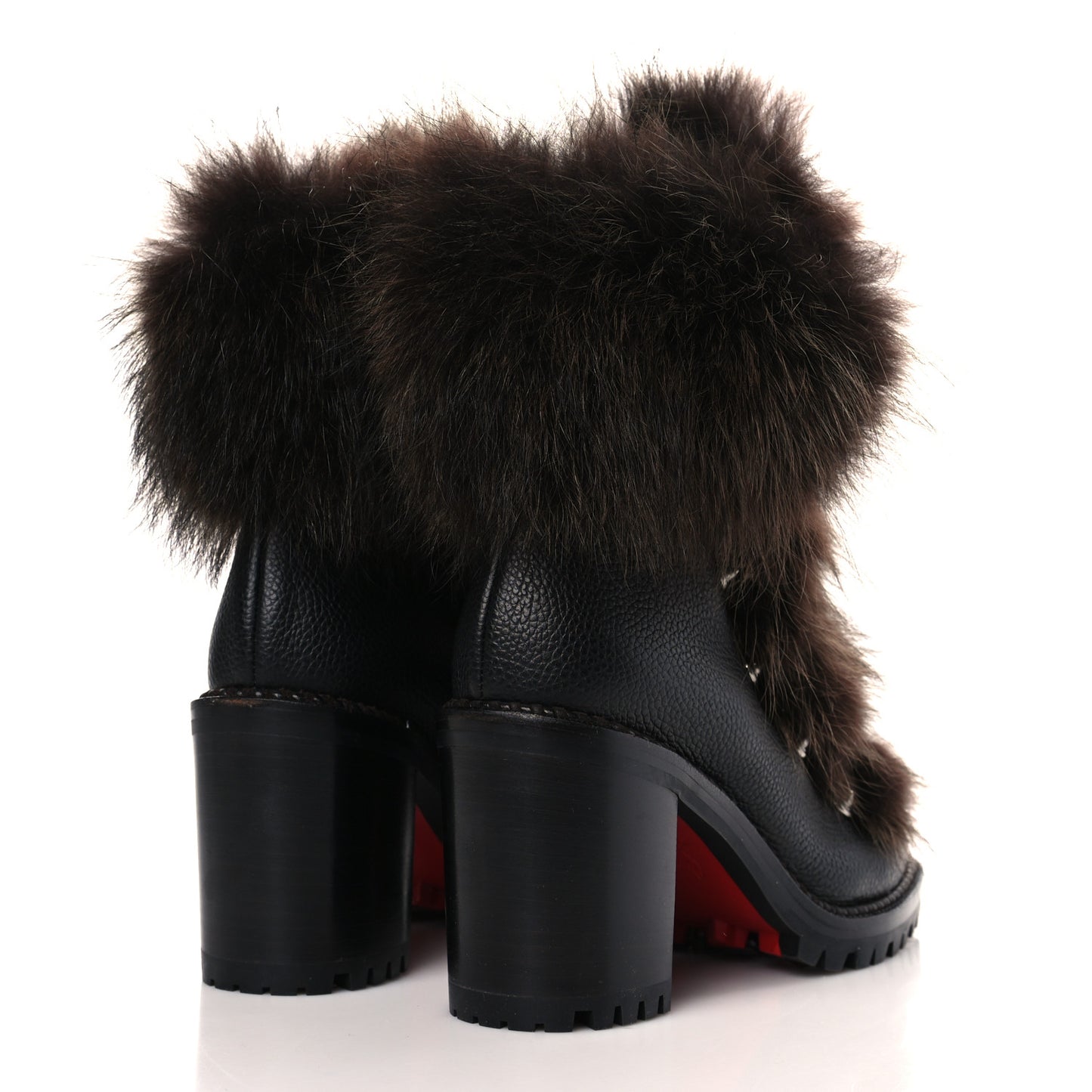 Grained Calfskin Raton Laveu Racoon Fur Fanny 70 Ankle Boots 38 Black