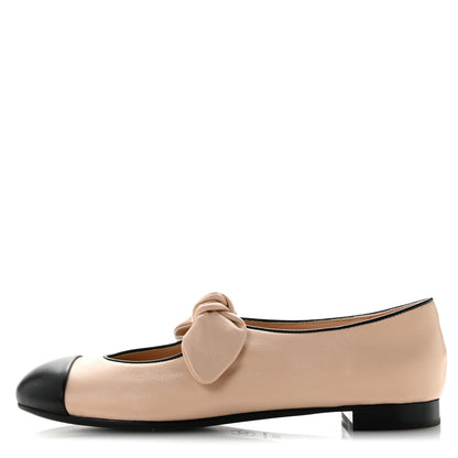 Chanel Lambskin Bow Mary Jane Flats 36 Light Blue Black 40 Beige Black 37.5 Beige Black 1 of 9