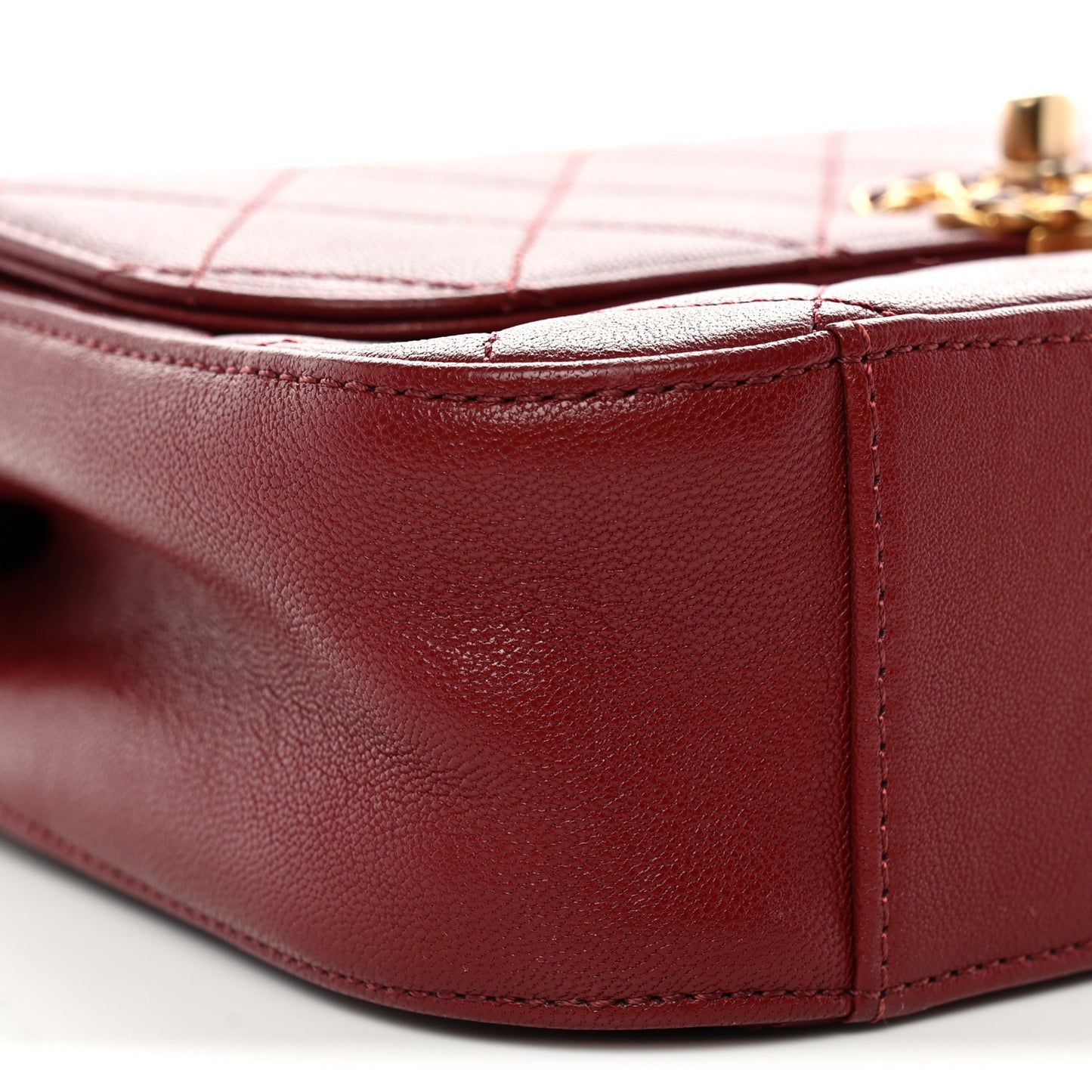 Lambskin Quilted Chain Infinity Top Handle Flap Burgundy