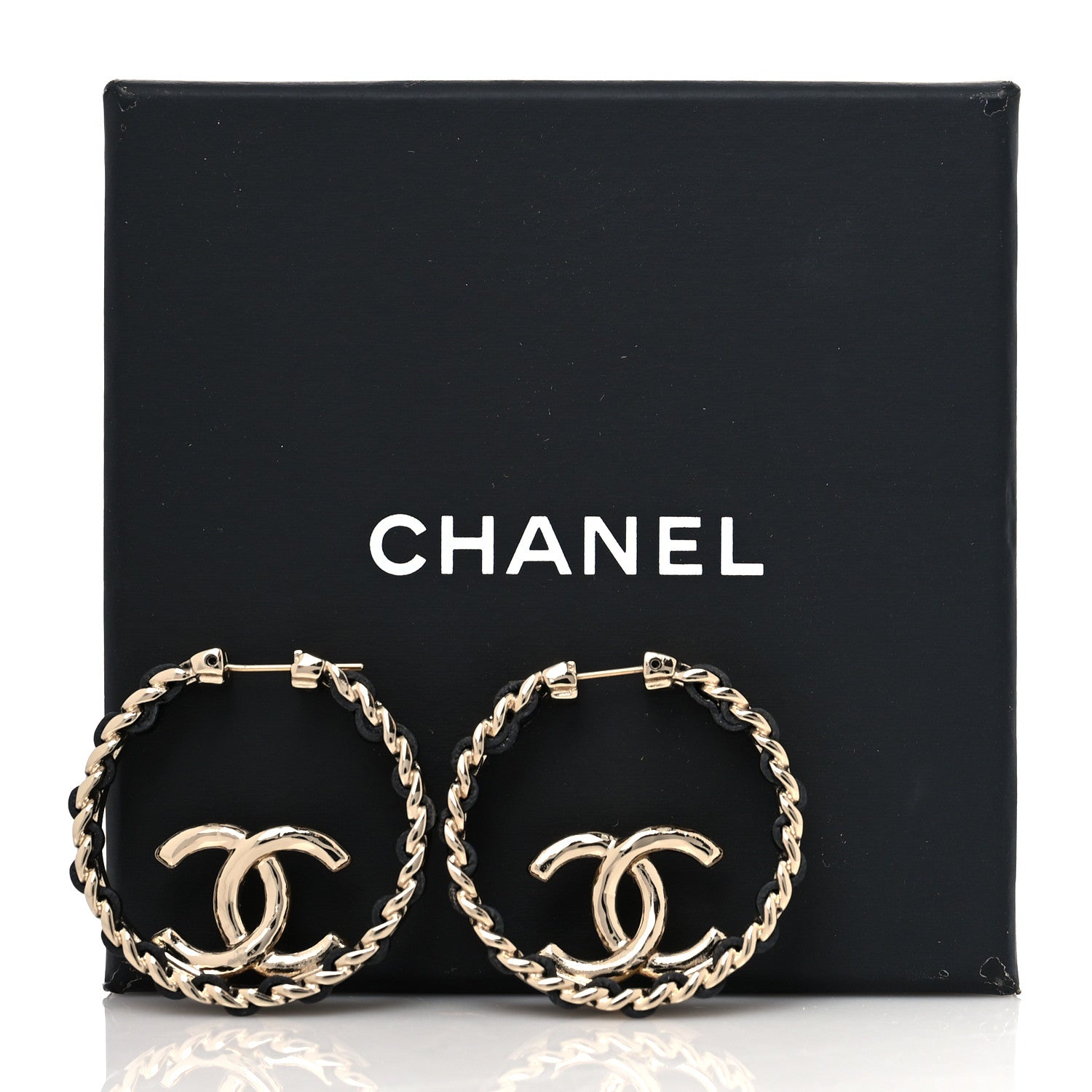 Chanel Lambskin CC Chain Hoop Earrings Black Gold 4 of 4