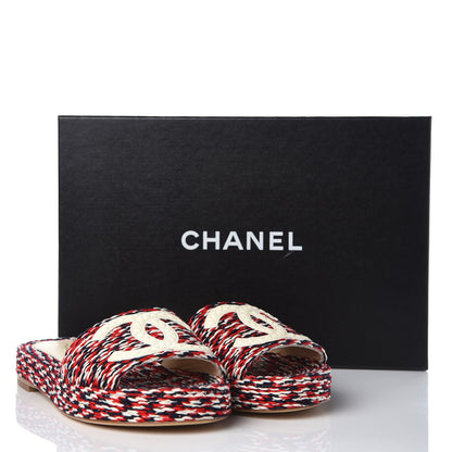 Chanel Cord CC Espadrille Slip On Sandals 36 Red Blue White 9 of 9