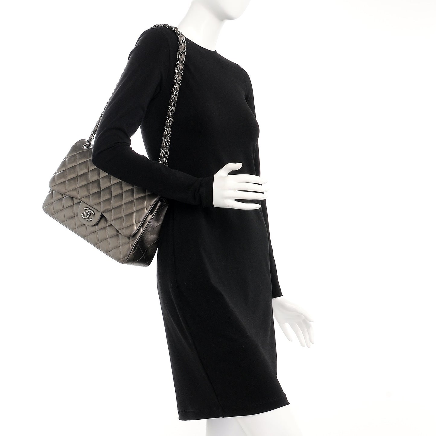 Metallic Lambskin Quilted Jumbo Double Flap Bronze