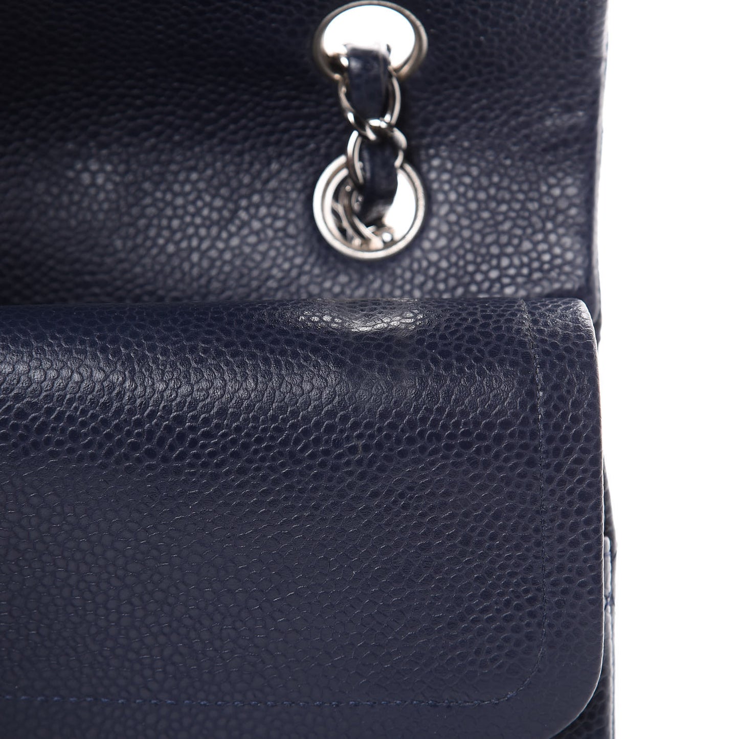 Caviar Quilted Medium Double Flap Dark Blue