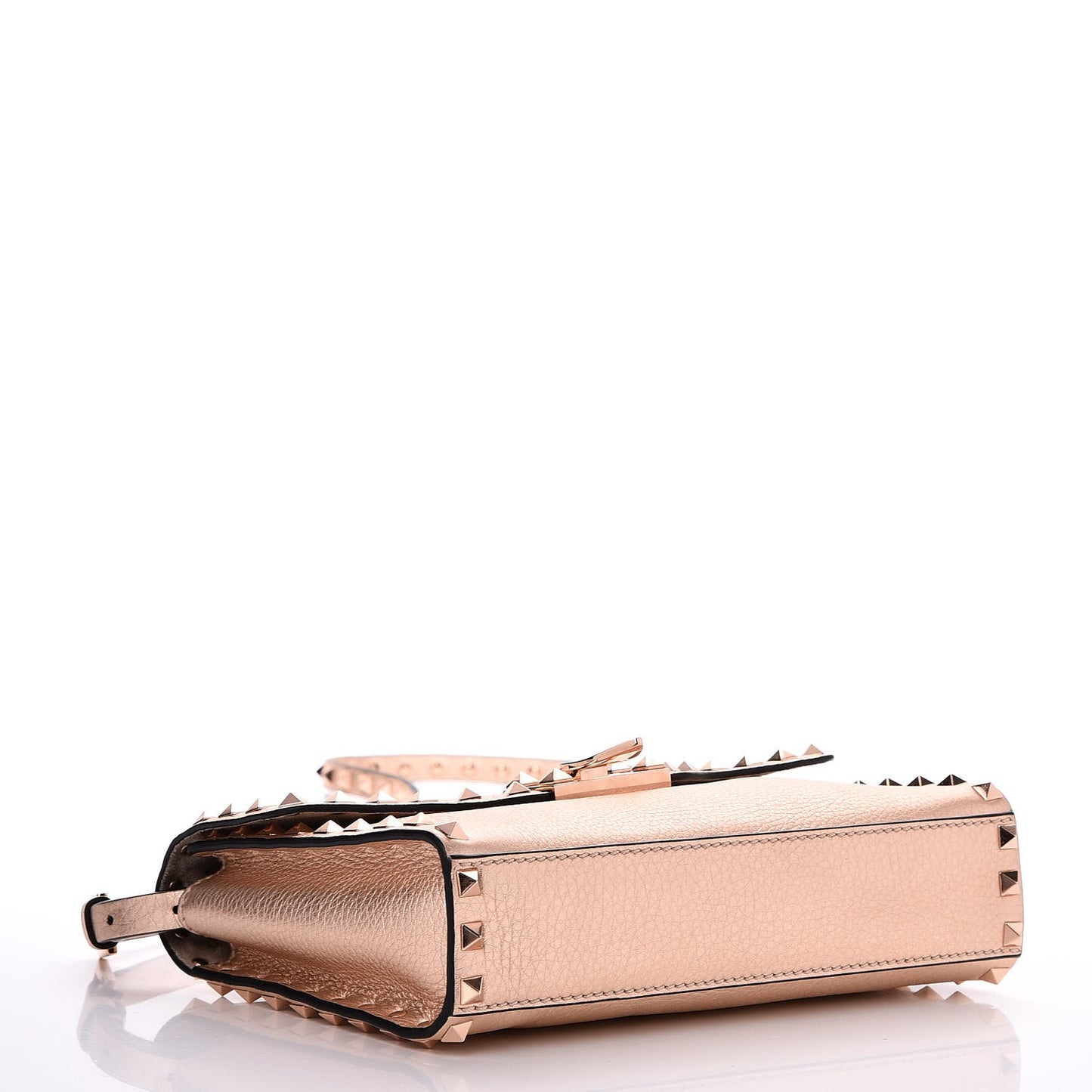 Metallic Pebbled Calfskin Medium Rockstud Flip Lock Crossbody Bag Rame