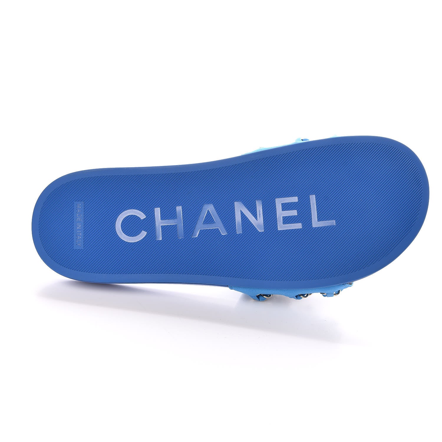 Chanel Satin Chain Flat Sandals 38 Bright Blue 8 of 9