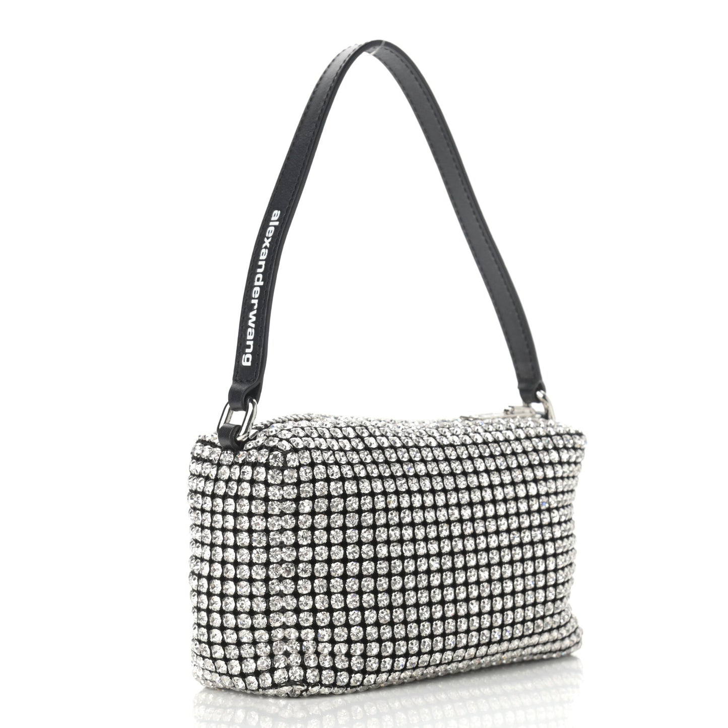 Mesh Crystal Rhinestone Mini Heiress Pouch Black Silver