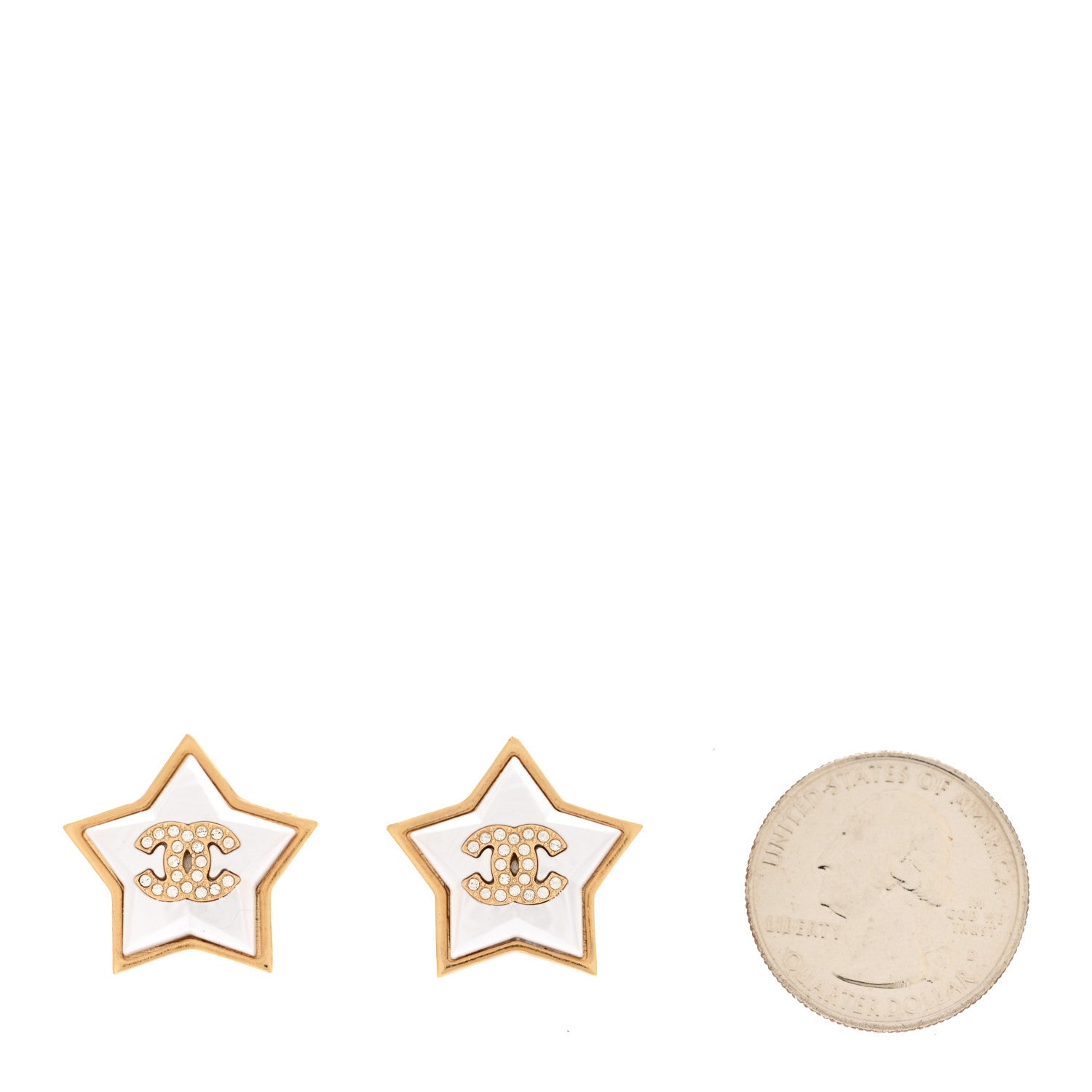 Chanel Pearl Crystal CC Bee Earrings Gold Green Gold 2 of 5