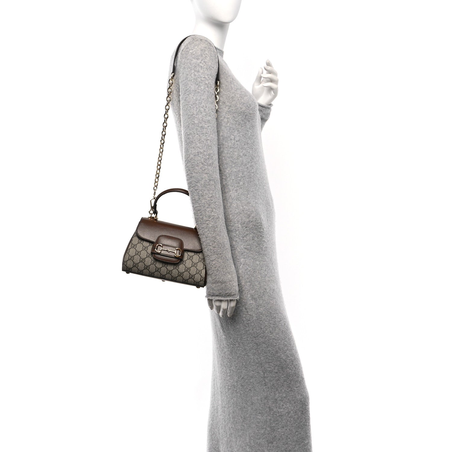 Gucci GG Supreme Monogram Azalea Calfskin Mini Horsebit 1955 Top Handle Flap Bag Beige Ebony Brown Sugar 2 of 10