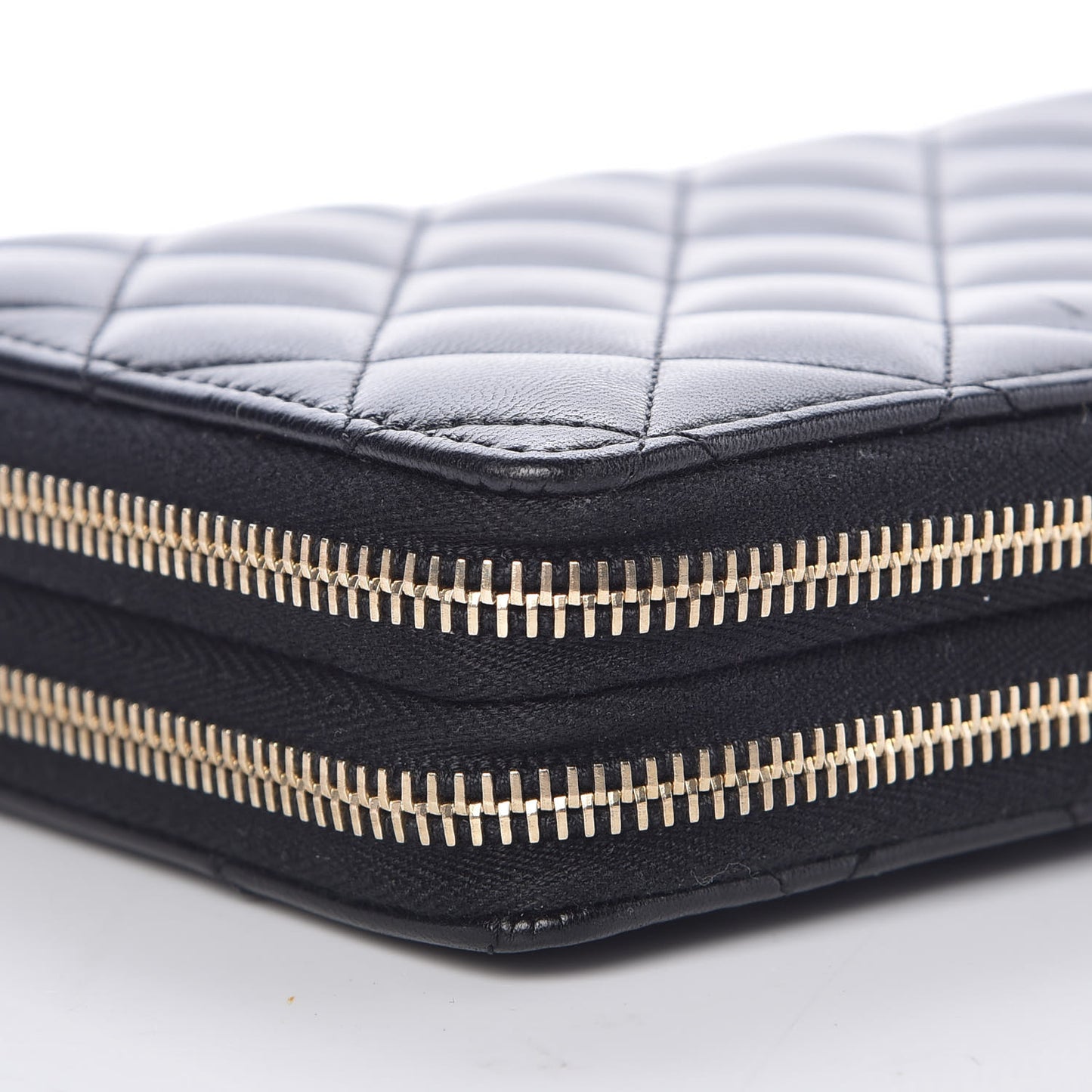 Lambskin Quilted Large Double Zip Around Organizer Wallet Black