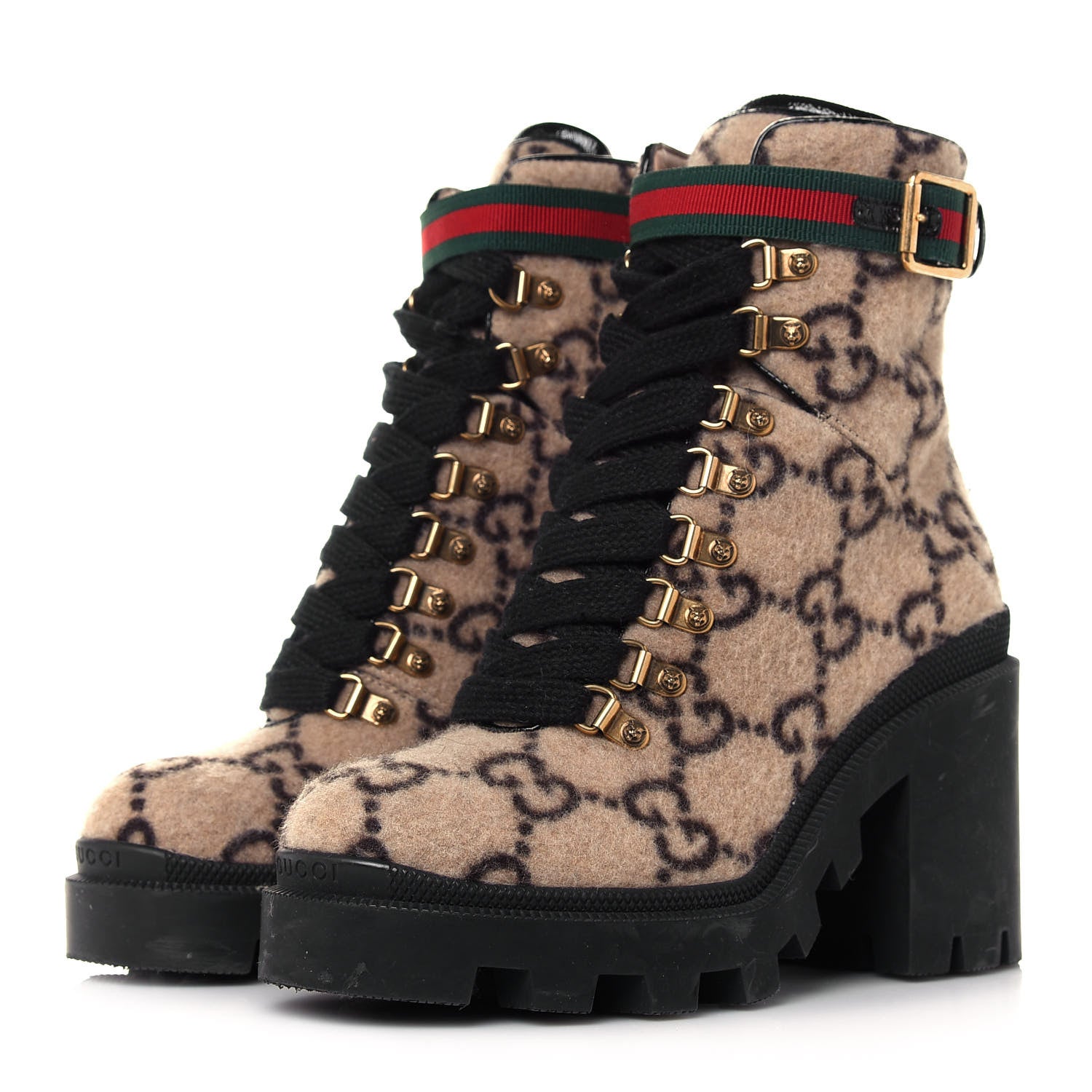 Gucci Covered Wool GG Monogram Womens Lace Up Combat Ankle Boots 36.5 Beige Ebony Black 3 of 11