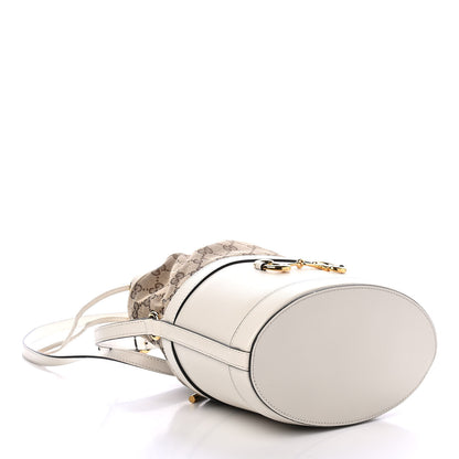 Gucci Monogram Textured Calfskin Horsebit 1955 Drawstring Bucket Bag Beige Mystic White 3 of 4