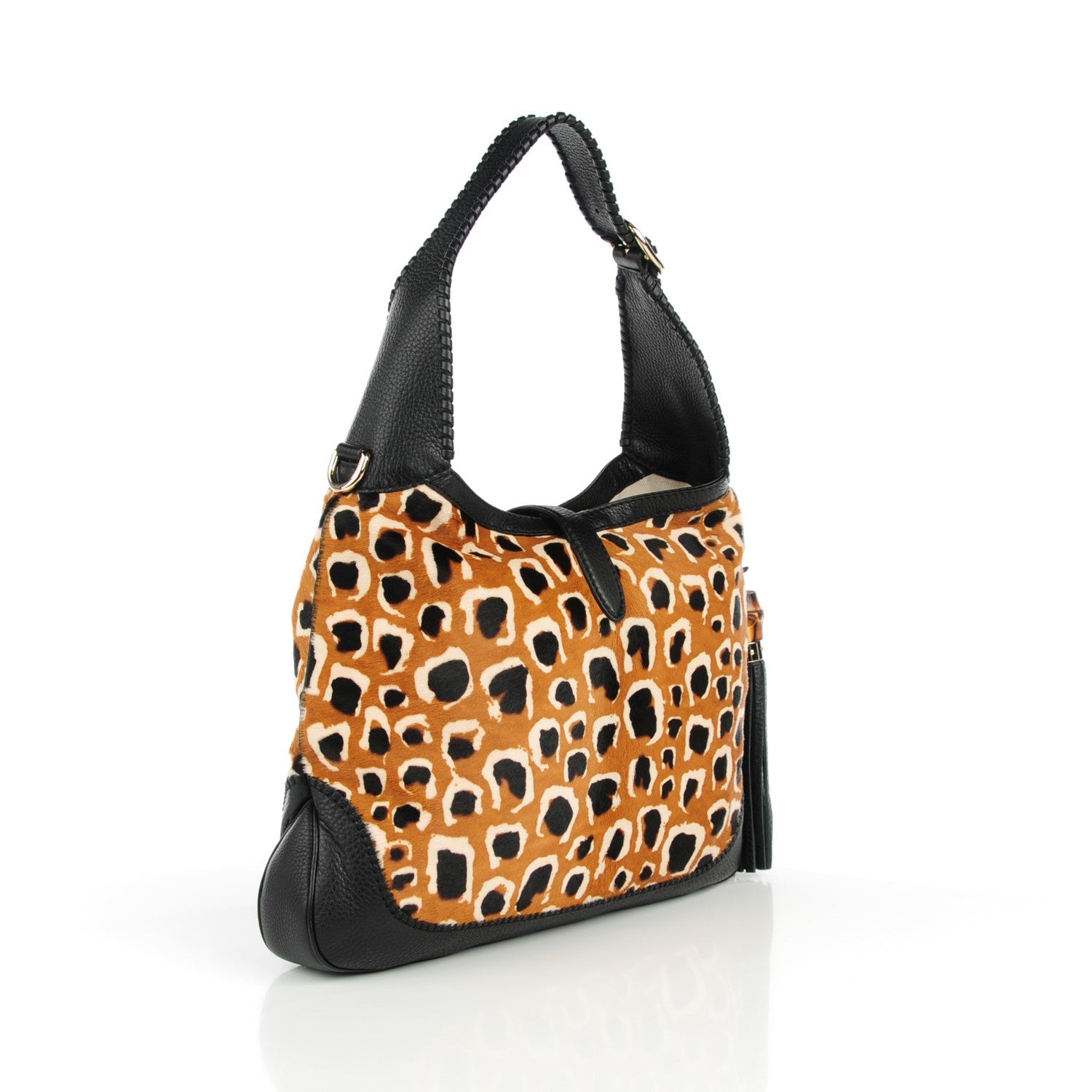 Gucci Calf Hair Leopard Print Medium New Jackie Shoulder Bag Tobacco 3 of 7