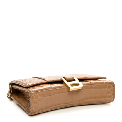 Balenciaga Shiny Calfskin Crocodile Embossed Hourglass Chain Bag Nude Beige 4 of 10