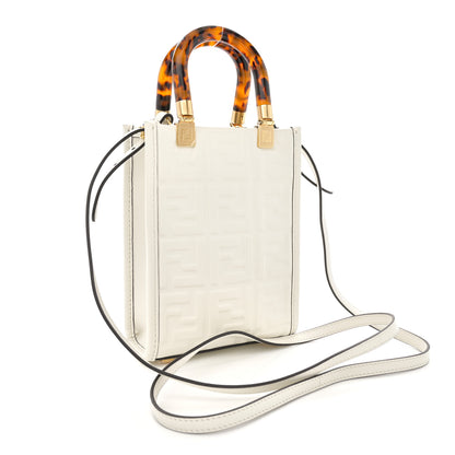 Fendi Vitello Plexiglass FF Embossed Mini Fendi Sunshine Shopper Tote White 3 of 10