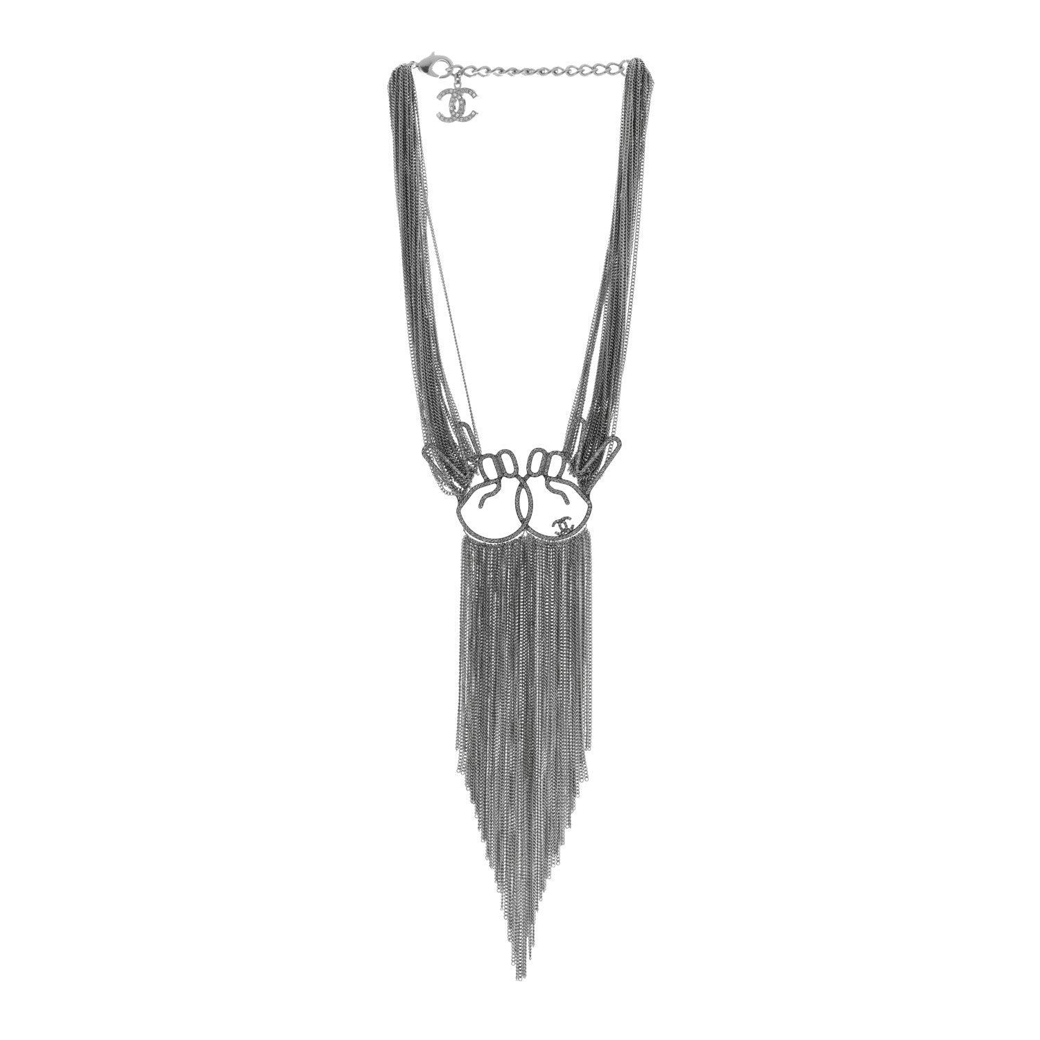 Chanel Crystal Emoji Peace CC Multi Strand Chain Necklace Silver 2 of 5