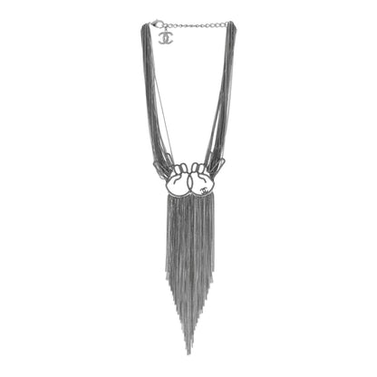 Chanel Crystal Emoji Peace CC Multi Strand Chain Necklace Silver 2 of 5
