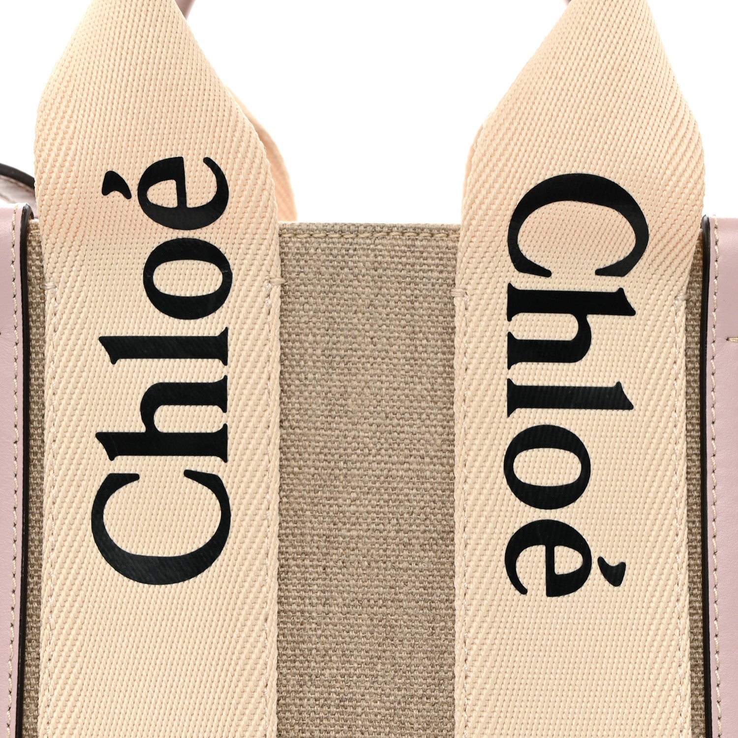 Chloe Linen Calfskin Small Woody Ribbon Tote With Strap White Pink 8 of 10