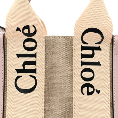 Chloe Linen Calfskin Small Woody Ribbon Tote With Strap White Pink 8 of 10