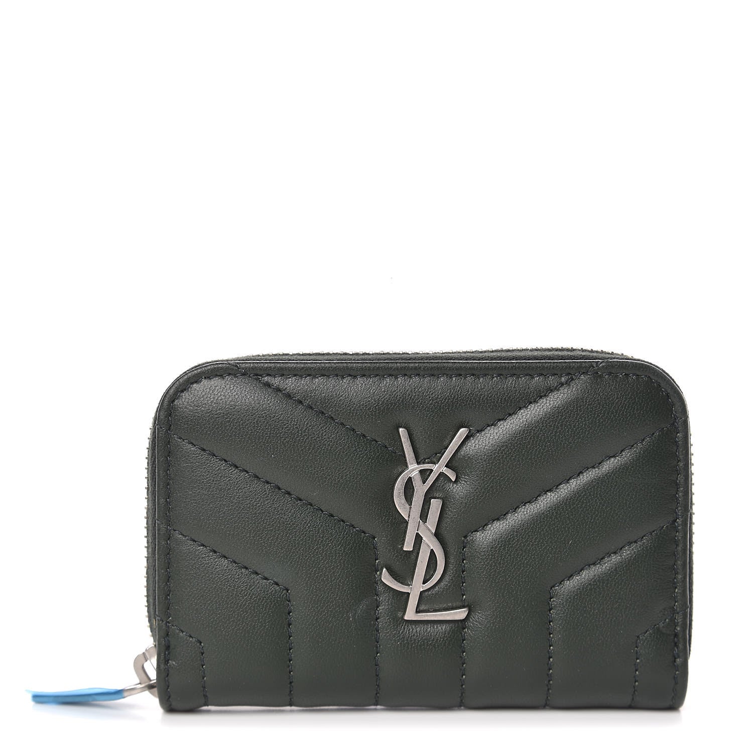 Saint Laurent Lambskin Y Quilted Monogram LouLou Zip Coin Purse New Vert Fonce 1 of 7