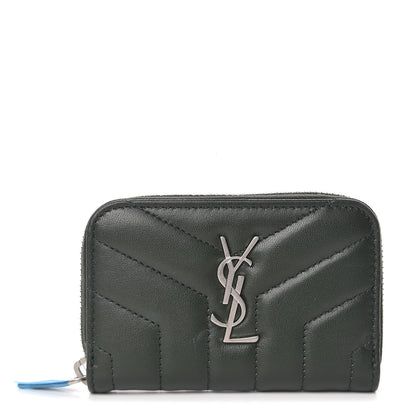 Saint Laurent Lambskin Y Quilted Monogram LouLou Zip Coin Purse New Vert Fonce 1 of 7