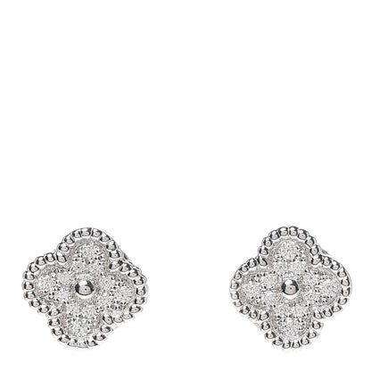 Van Cleef & Arpels 18K White Gold Diamond Sweet Alhambra Earrings 1 of 5