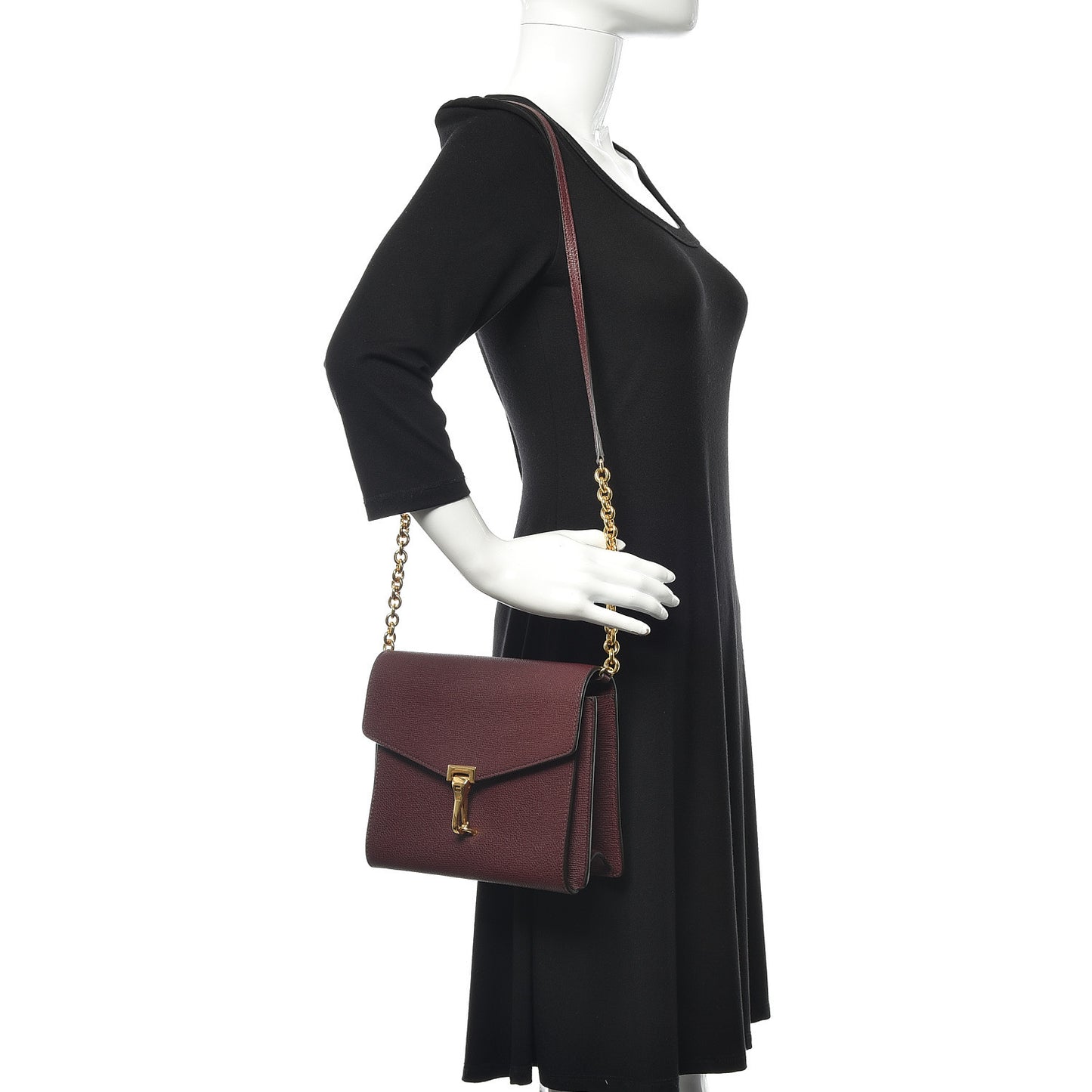 Grainy Calfskin Small Macken Crossbody Bag Mahogany Red