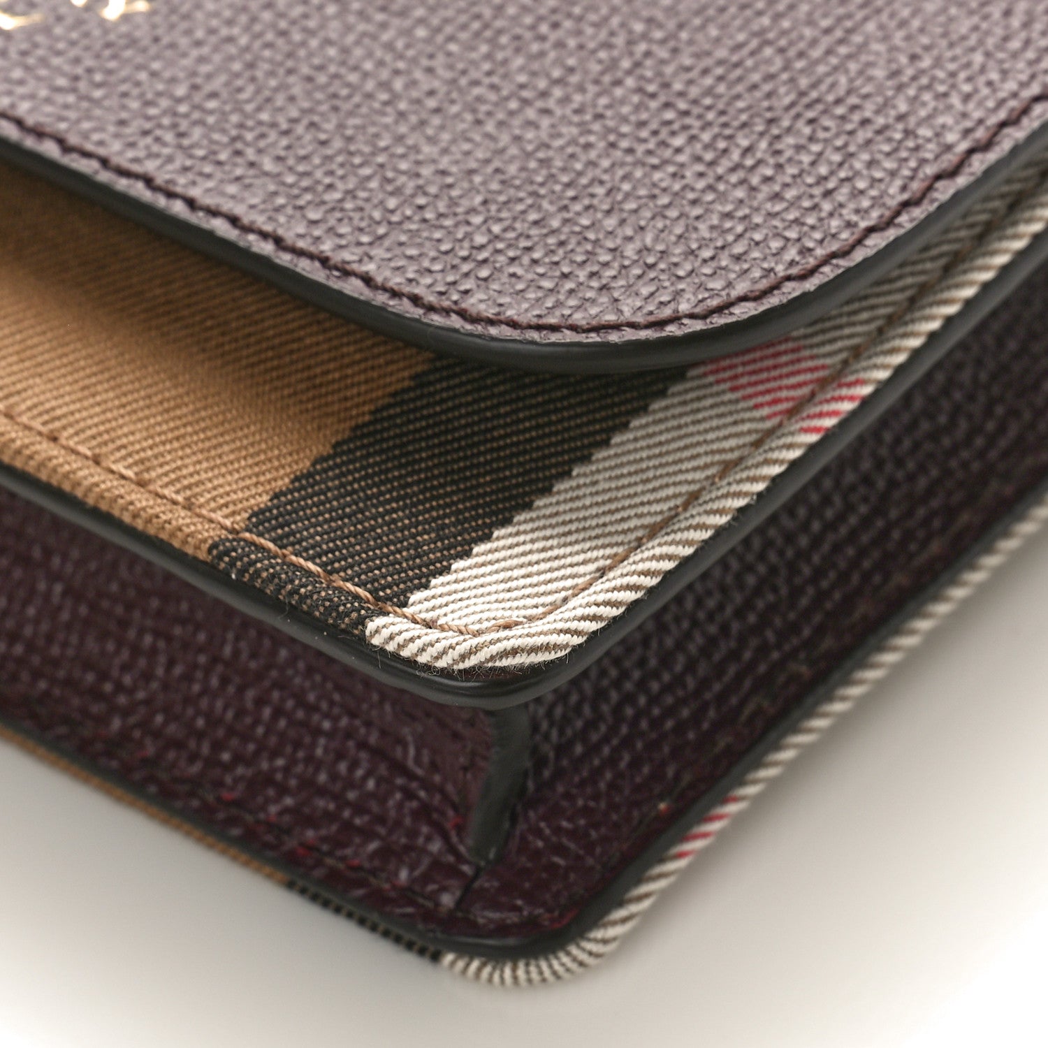Burberry Grained Calfskin House Check Tartan Mix Hampshire Wallet On Chain Burgundy 8 of 8