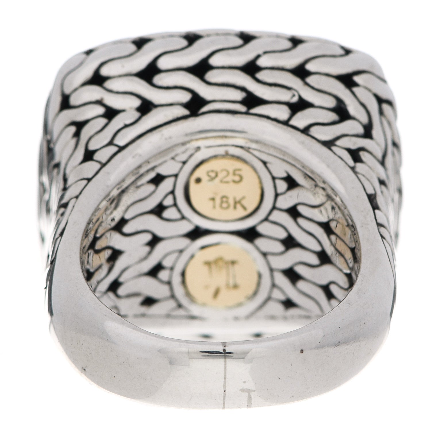 John Hardy Sterling Silver 18K Yellow Gold Diamond Classic Chain Square Ring 53 6.5 4 of 6