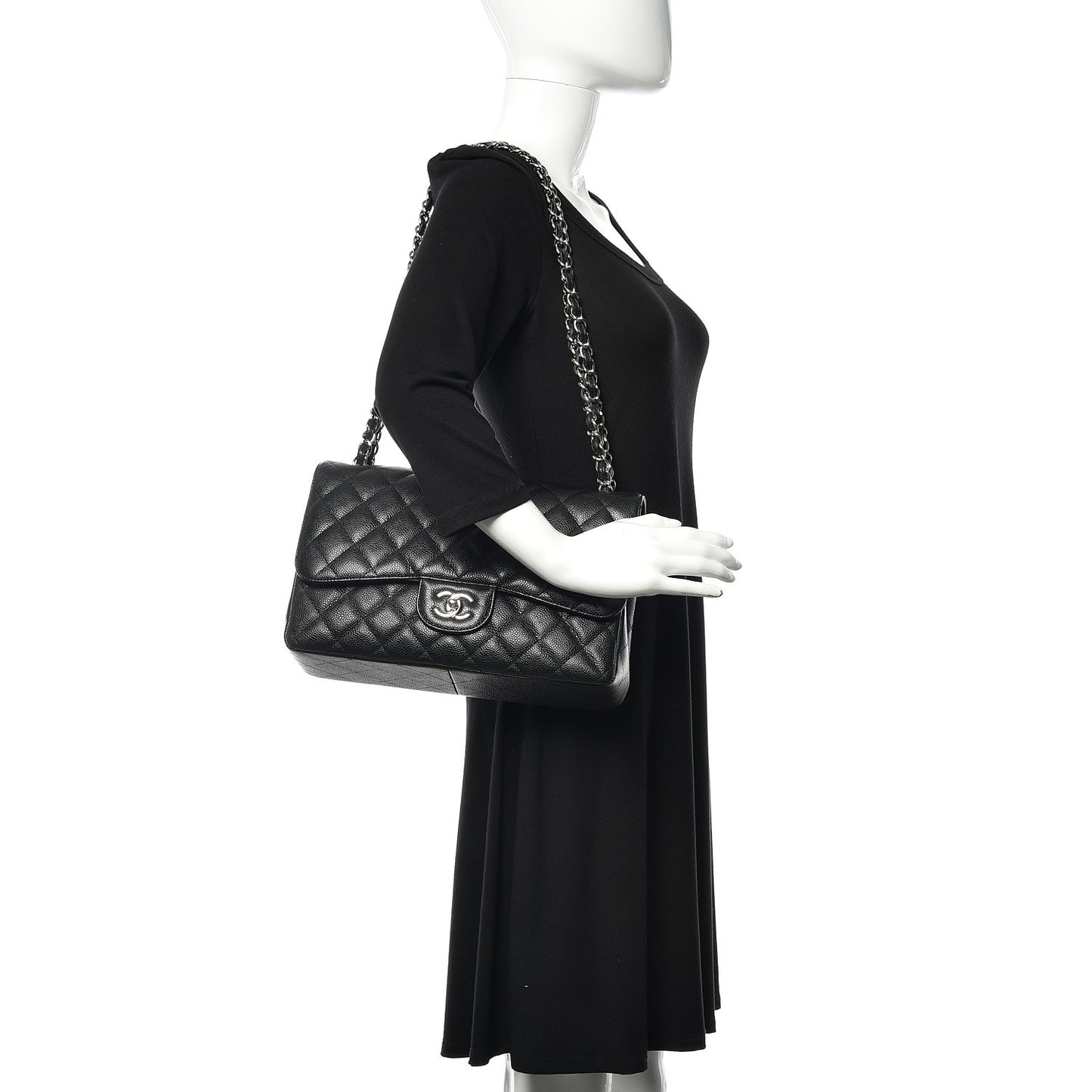 Caviar Quilted Jumbo Double Flap Black