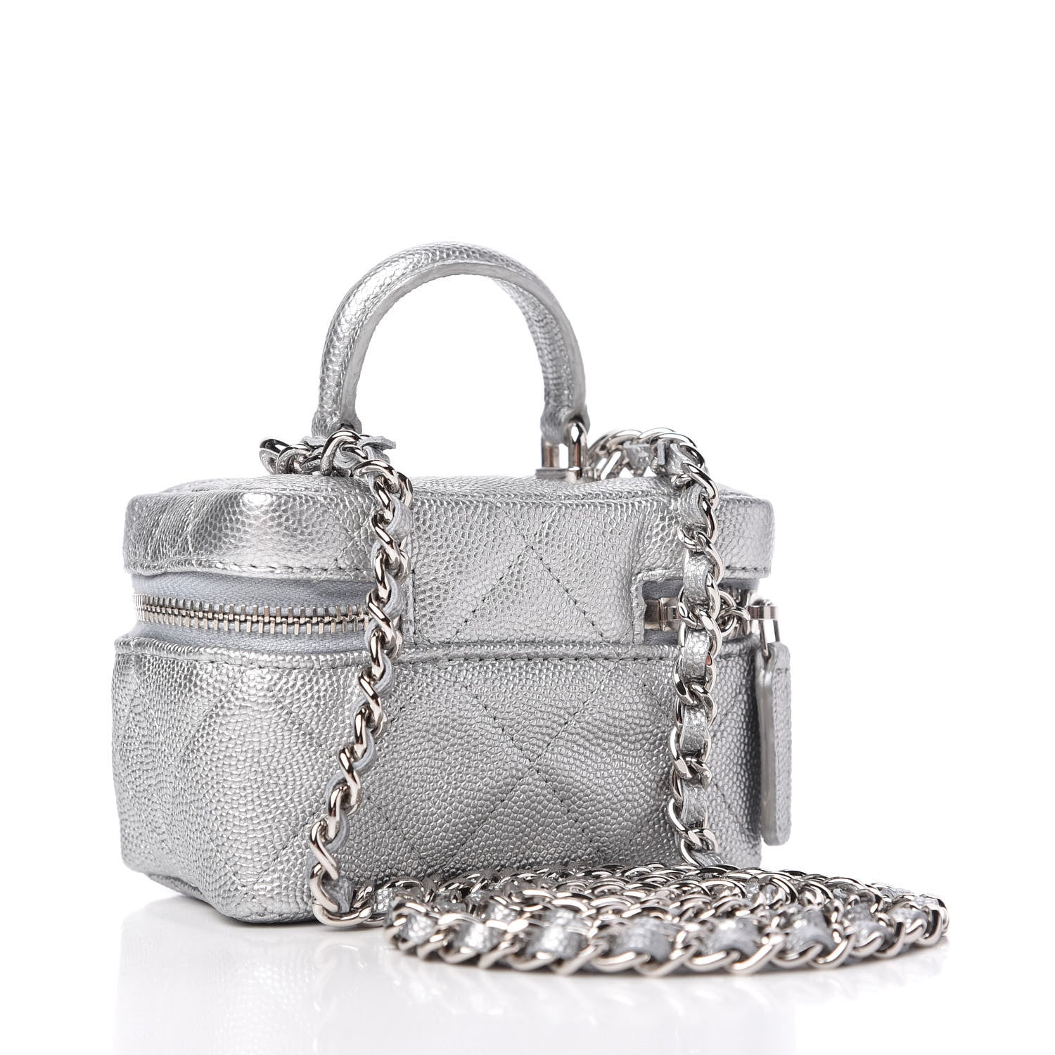 Chanel Metallic Caviar Quilted Mini Top Handle Vanity With Chain Silver 3 of 10