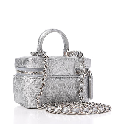 Chanel Metallic Caviar Quilted Mini Top Handle Vanity With Chain Silver 3 of 10