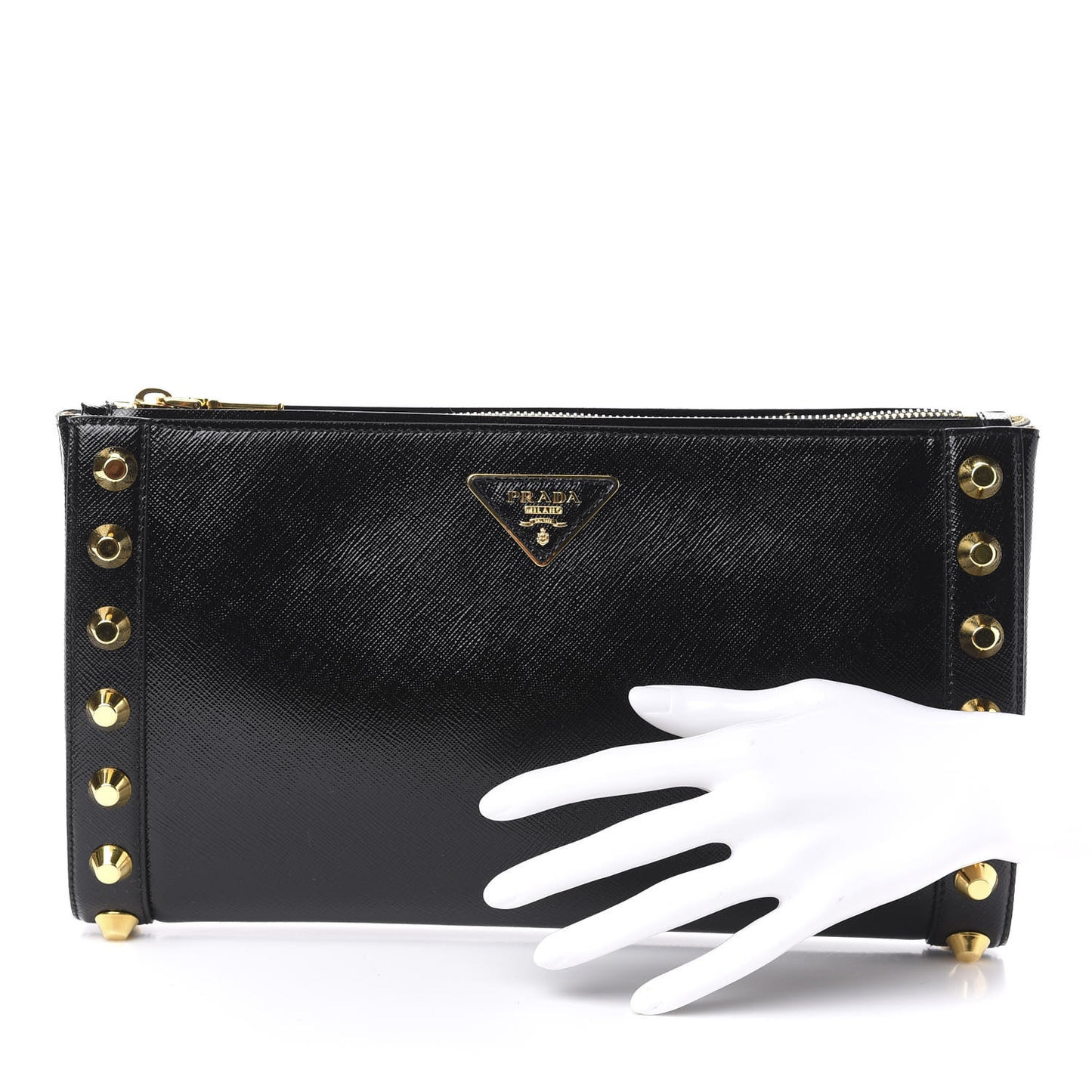 Saffiano Vernice Studded Clutch Black