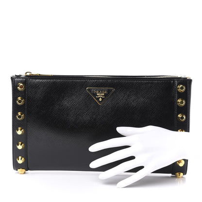 Prada Saffiano Vernice Studded Clutch Black 2 of 9