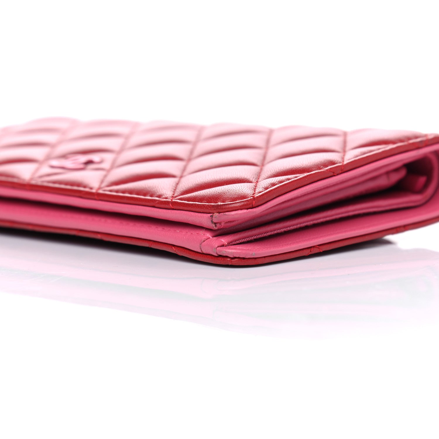 Chanel Lambskin Quilted Yen Wallet Red Pink 7 of 9