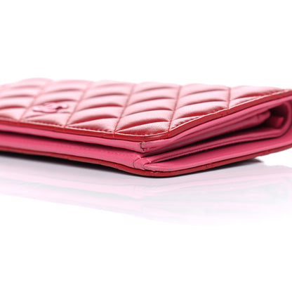 Chanel Lambskin Quilted Yen Wallet Red Pink 7 of 9