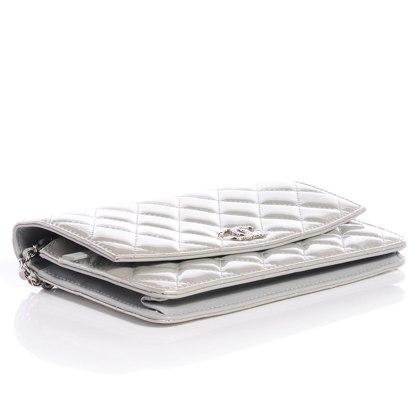 Patent Quilted Brilliant Wallet On Chain WOC Silver