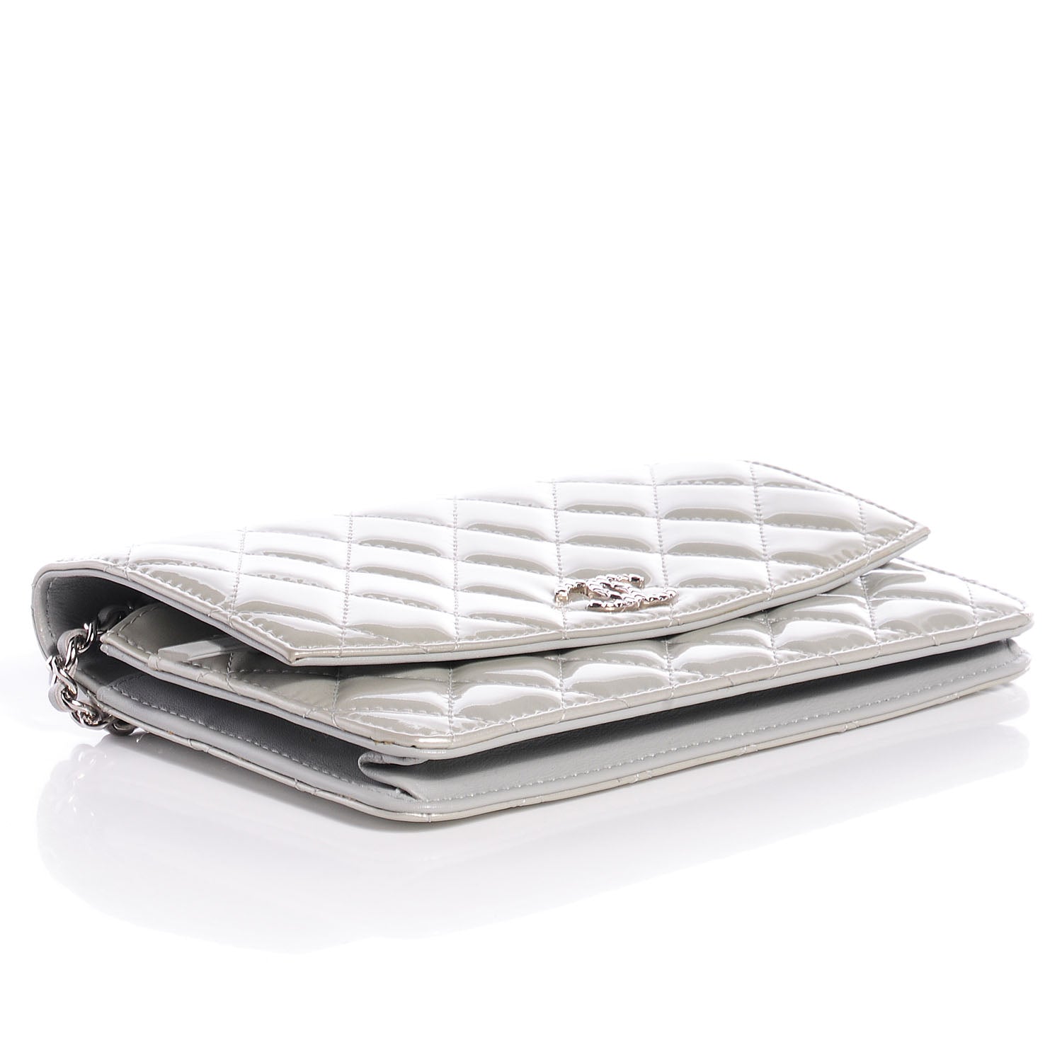 Chanel Patent Quilted Brilliant Wallet On Chain WOC Silver 4 of 9