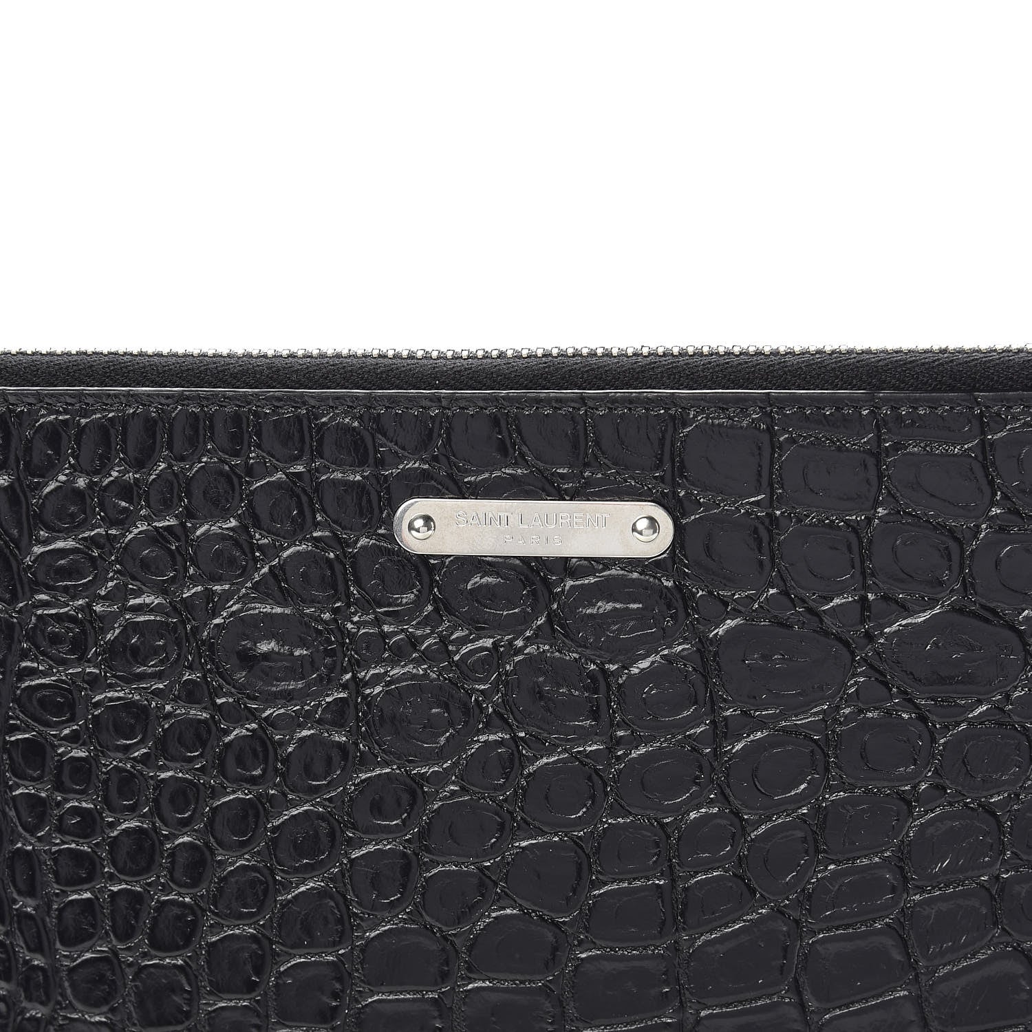 Saint Laurent Calfskin Crocodile Embossed ID Mini Tablet Holder Black 8 of 9
