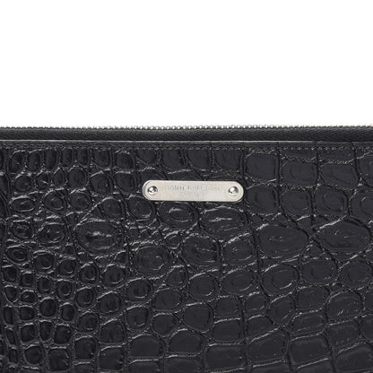 Saint Laurent Calfskin Crocodile Embossed ID Mini Tablet Holder Black 8 of 9