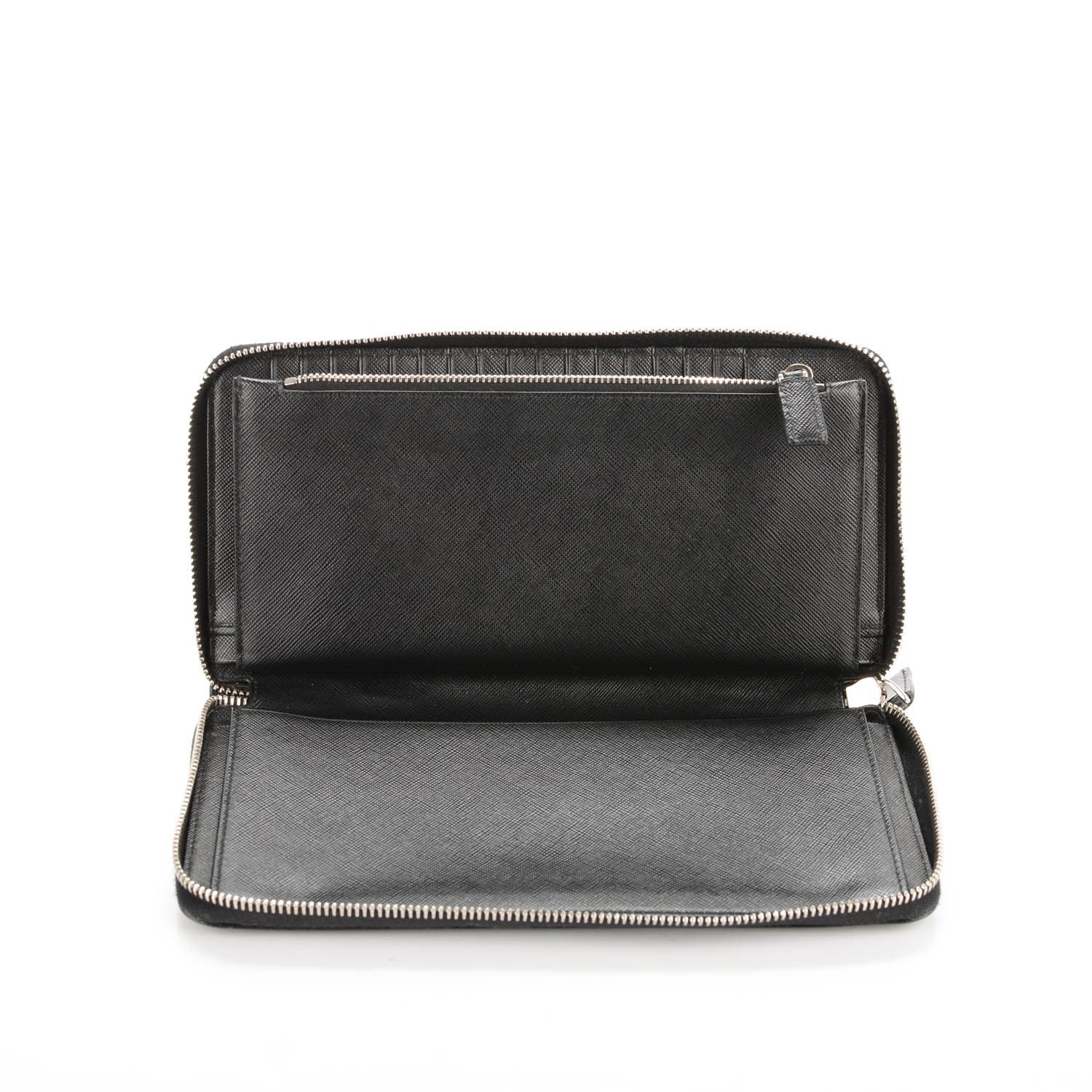 Prada Saffiano Large Zip Around Travel Wallet Nero Black 8 of 10