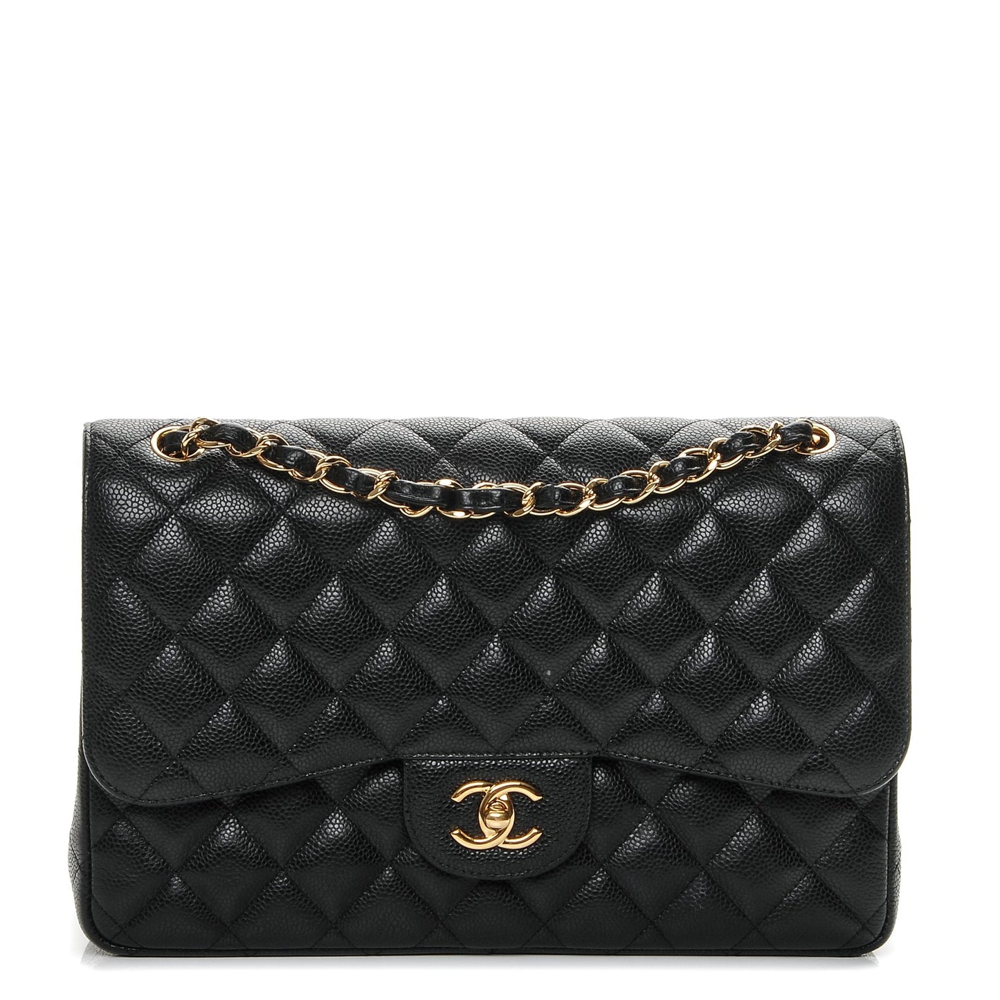 Caviar Quilted Jumbo Double Flap Black