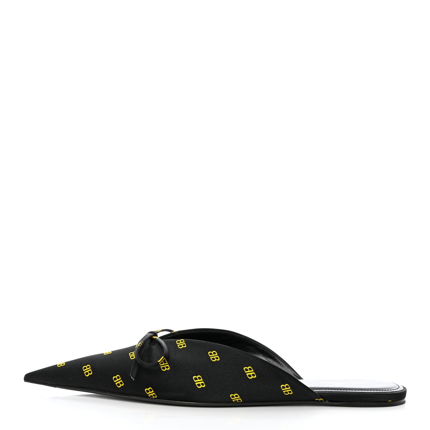 Crepe Satin BB Printed Pointy Toe Knife Flat Mules 36.5 Black Yellow