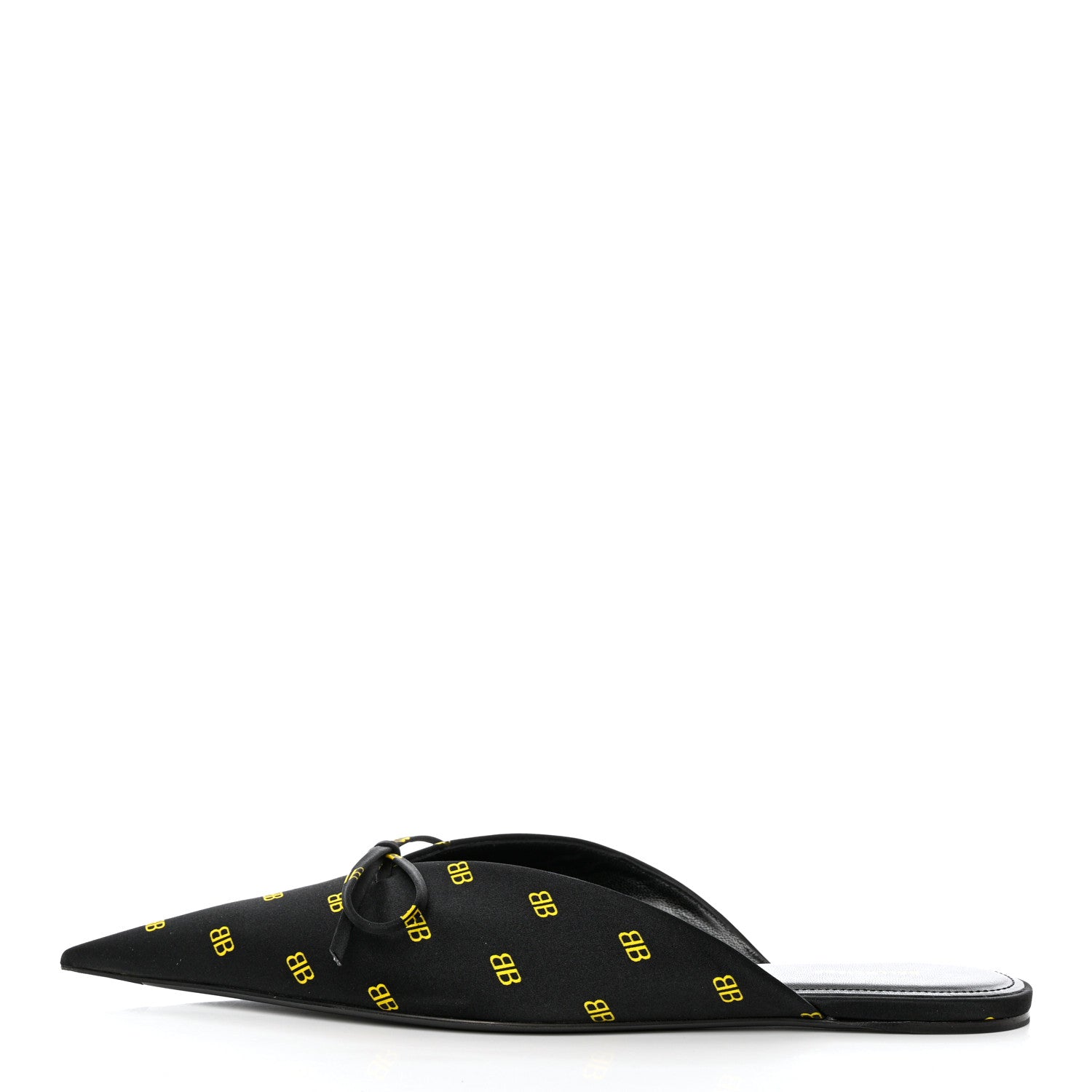 Balenciaga Crepe Satin BB Printed Pointy Toe Knife Flat Mules 36.5 Black Yellow 1 of 9