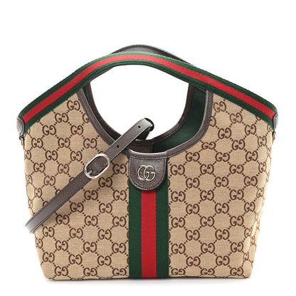 Gucci Monogram Web Small Giglio Tote Bag Beige Dark Brown 1 of 10