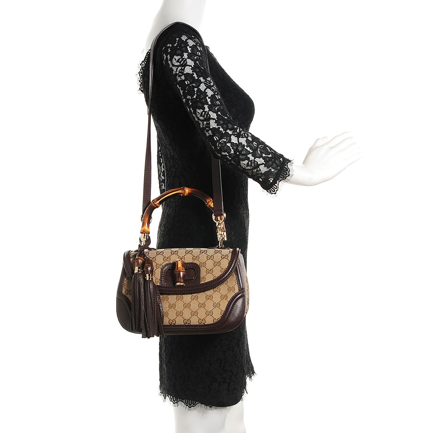 Gucci Monogram Medium New Bamboo Top Handle Bag Dark Brown 2 of 7