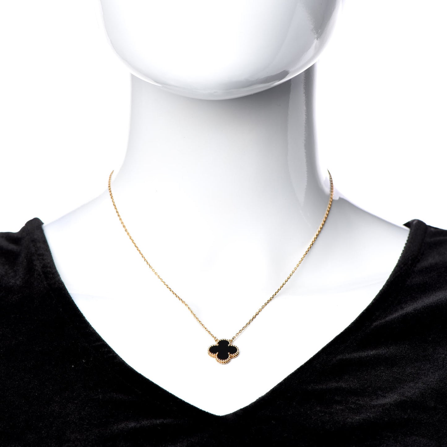 18K Yellow Gold Black Onyx Vintage Alhambra Pendant Necklace