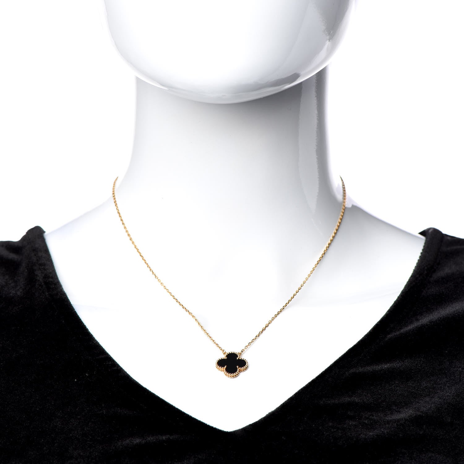 Van Cleef & Arpels 18K Yellow Gold Black Onyx Vintage Alhambra Pendant Necklace 2 of 6